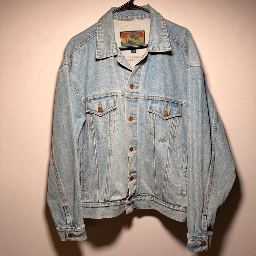 Vtg Structure Denim Jacket Mens M Blue Light Wash Cotton Trucker 90s Streetwear